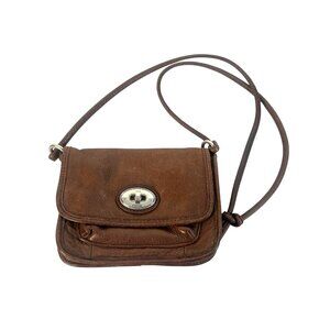vintage FOSSIL Pebbled Leather Flap Organizer Crossbody Bag Brown